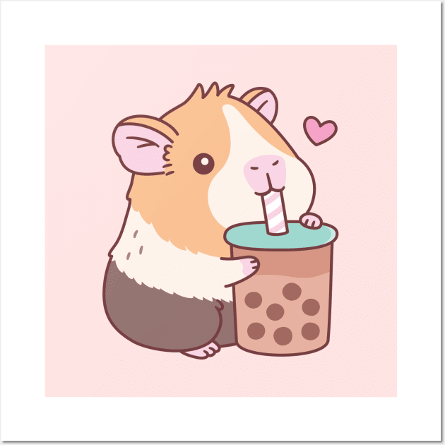 Cute Guinea Pig Loves Drinking Bubble Tea Wall Art by rustydoodle